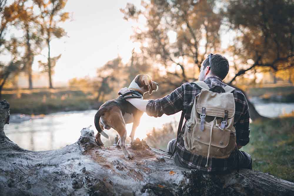 Man and dog outside